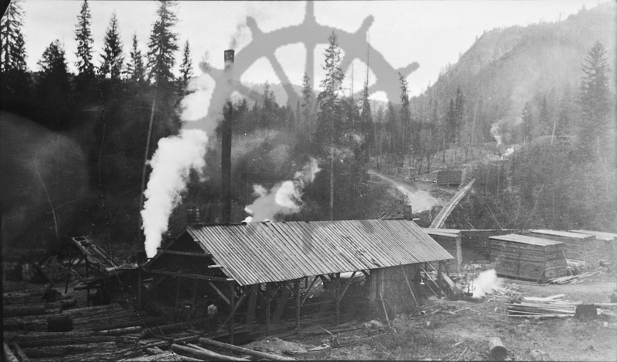 2014.003.3515 Sawmill, Trout Lake area, early 20th century Arrow