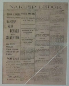 The 1st issue of Nakusp Ledge, on display in our archives.