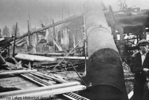 The remains of the White Pine Lbr. Co. mill after fire in 1929.